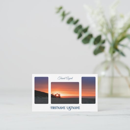 旅行代理店サンセットスカイで海ビーチQRコード 名刺 (スタンド正面)