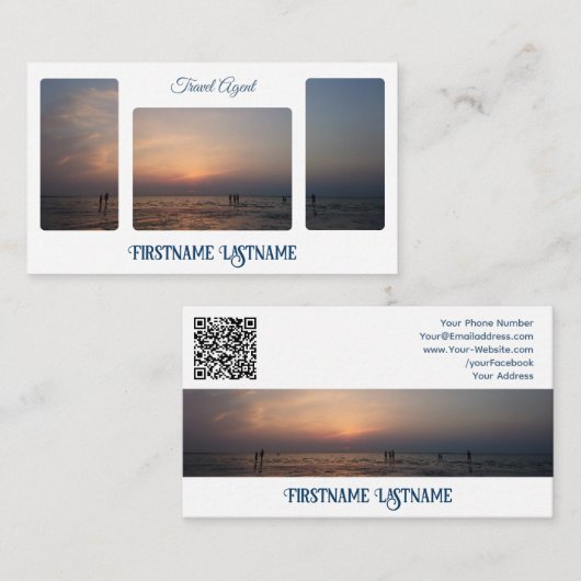 旅行代理店サンセットスカイで海ビーチQRコード 名刺 (正面/裏面)