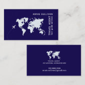 旅行代理店ダークブルーとワールドマップ 名刺 (正面/裏面)