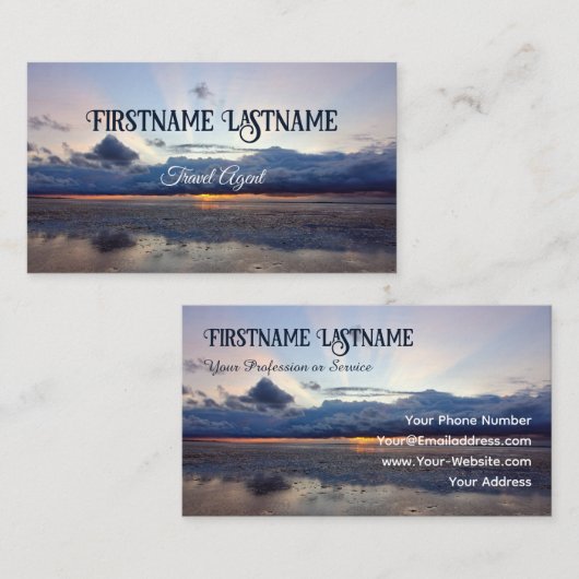 旅行代理店ドラマチックな空の海ビーチ夕日 名刺 (正面/裏面)