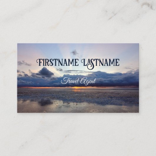 旅行代理店ドラマチックな空の海ビーチ夕日 名刺 (正面)
