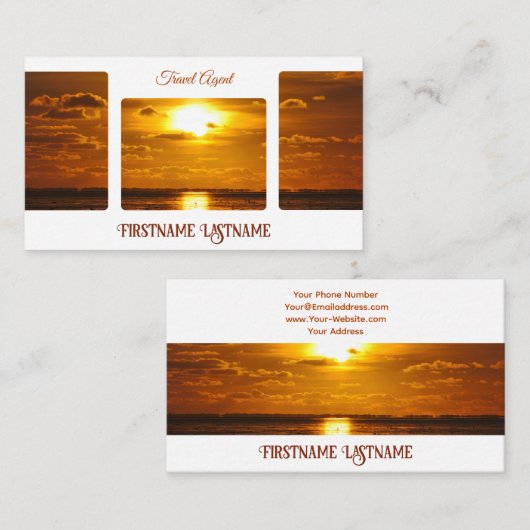旅行代理店ドラマチックな空の海ビーチ夕日 名刺 (正面/裏面)