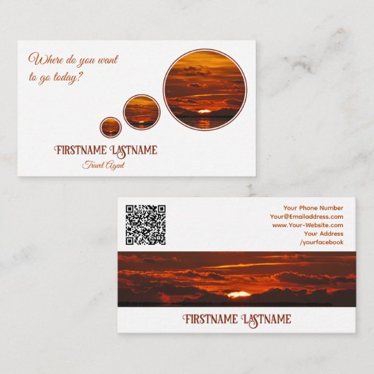 旅行代理店ドリーミー空の海ビーチ夕日 名刺 (正面/裏面)
