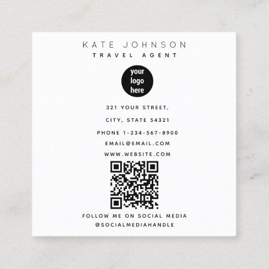 旅行代理店ビジネスロゴフォトグラファーSantorini スクエア名刺 (裏面)