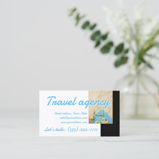 旅行代理店ビーチ時間白黒名刺 名刺 (スタンド正面)