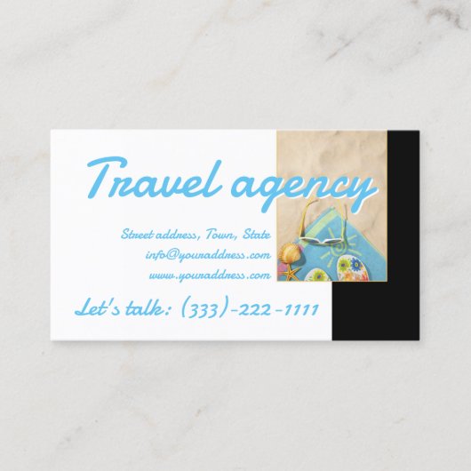 旅行代理店ビーチ時間白黒名刺 名刺 (正面)