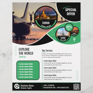 旅行代理店フライヤーグリーンテンプレート チラシ