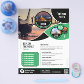 旅行代理店フライヤーグリーンテンプレート チラシ (シングル)