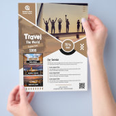旅行代理店フライヤーブラウンテンプレート チラシ (手)