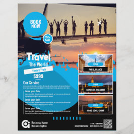 旅行代理店フライヤーブルーテンプレート チラシ