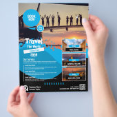 旅行代理店フライヤーブルーテンプレート チラシ (手)