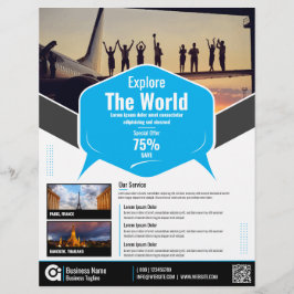 旅行代理店フライヤーブルーテンプレート チラシ