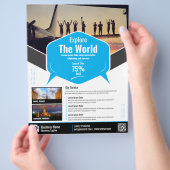 旅行代理店フライヤーブルーテンプレート チラシ (手)