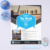 旅行代理店フライヤーブルーテンプレート チラシ (シングル)