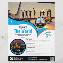 旅行代理店フライヤーブルーテンプレート チラシ