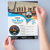 旅行代理店フライヤーブルーテンプレート チラシ (手)