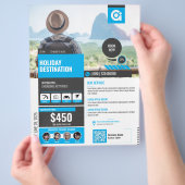 旅行代理店フライヤーブルーテンプレート チラシ (手)