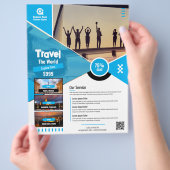 旅行代理店フライヤーブルーテンプレート チラシ (手)