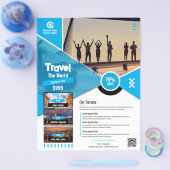 旅行代理店フライヤーブルーテンプレート チラシ (シングル)