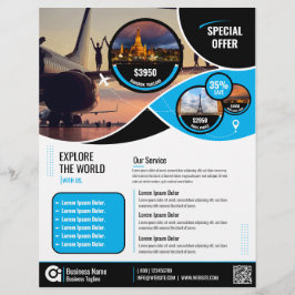 旅行代理店フライヤーブルーテンプレート チラシ