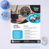 旅行代理店フライヤーブルーテンプレート チラシ (シングル)