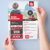 旅行代理店フライヤーレッドテンプレート チラシ (手)