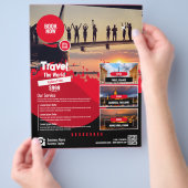 旅行代理店フライヤーレッドテンプレート チラシ (手)