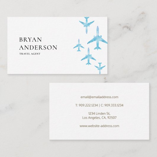 旅行代理店ブルーウォーターカラー飛行機 名刺 (正面/裏面)