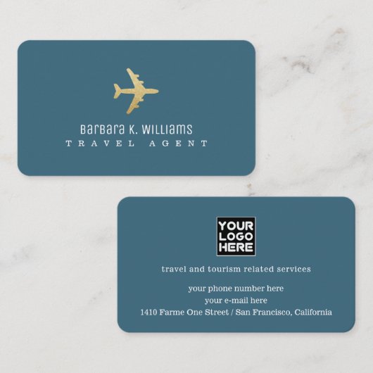 旅行代理店ブルービジネスカードフェイク金ゴールド飛行機 名刺 (正面/裏面)