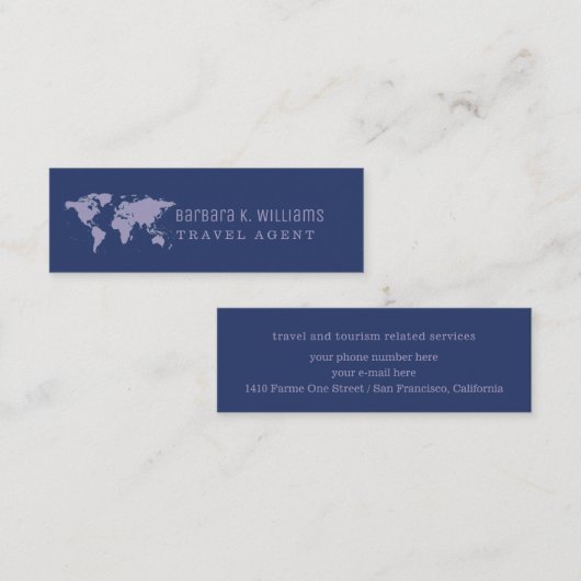 旅行代理店ブルービジネスカードワールドマップ スキニー名刺 (正面/裏面)