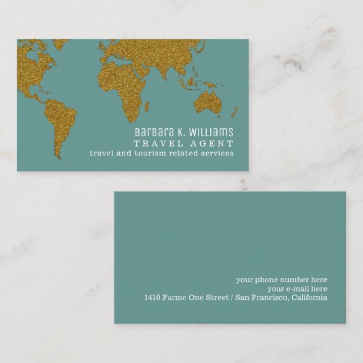 旅行代理店モダンほこり – ティール（緑がかった色） – 青の名刺 名刺 (正面/裏面)