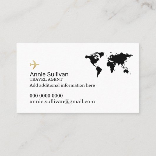 旅行代理店ロゴ飛行機ワールドマップホワイト 名刺 (裏面)