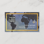 旅行代理店ロゴ飛行機 |ワールドマップブルー 名刺 (正面)