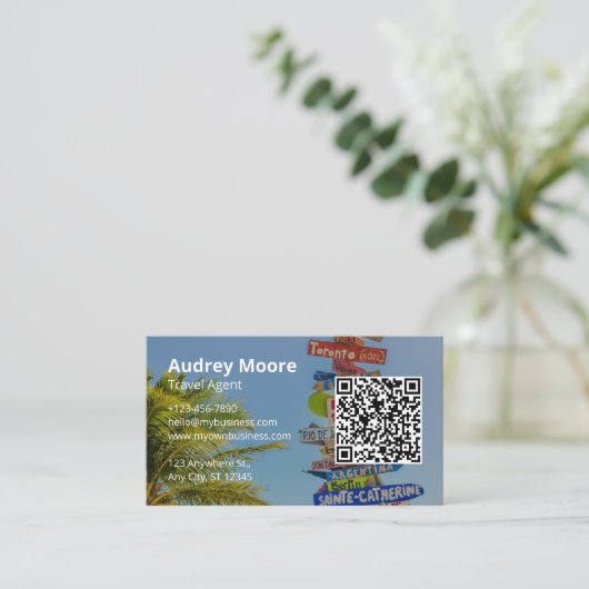 旅行代理店ロゴQrコードミニマリスト 名刺 (スタンド正面)