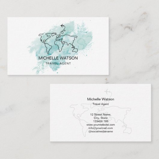 旅行代理店ワールドマップ飛行機バケーションビジネス 名刺 (正面/裏面)