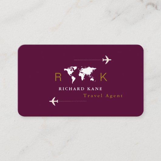 旅行代理店ワールドワイドモノグラムダークワイン 名刺 (正面)