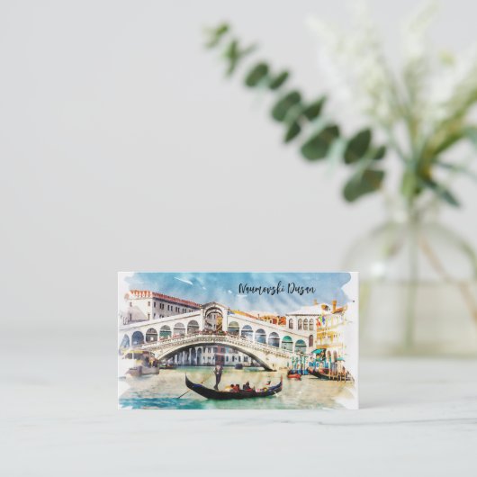 旅行代理店ヴェネツィアイタリア水のカラーアートワーク 名刺 (スタンド正面)