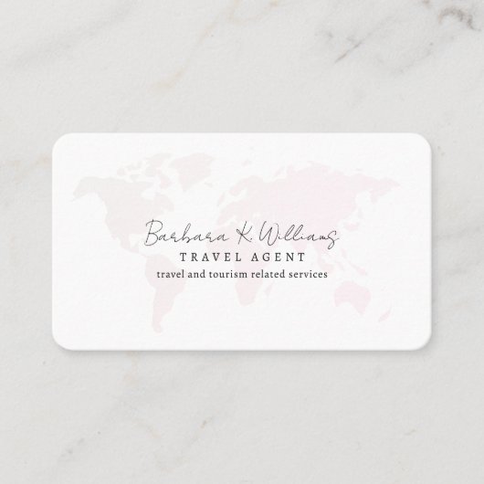 旅行代理店淡い色のピンクの世界地図 名刺 (正面)