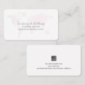 旅行代理店淡い色のピンクの世界地図 名刺 (正面/裏面)