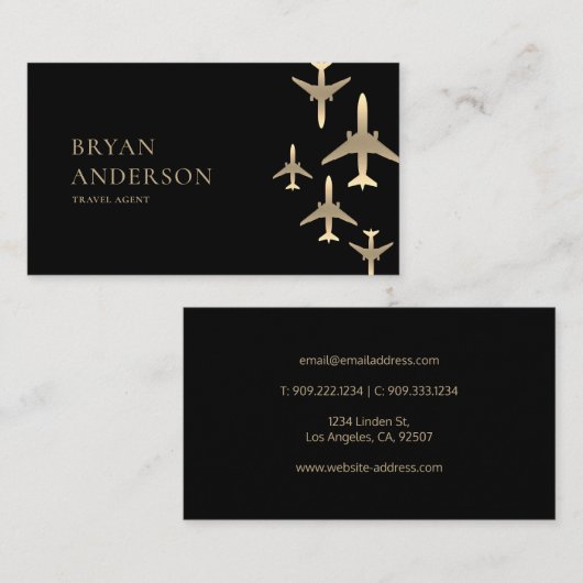 旅行代理店金ゴールド飛行機 名刺 (正面/裏面)