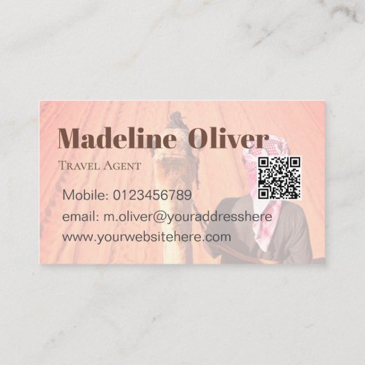 旅行代理店QRコード砂漠シーンホワイトビジネス 名刺 (裏面)