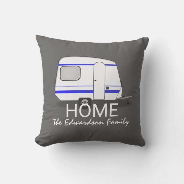 旅行休暇のキャラバンの家家族のモノグラム クッション (正面)