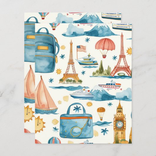 旅行先の水の色のスクラップブック紙 (正面/裏面)