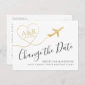 旅行先の結婚式の日付の変更 案内ポストカード (正面/裏面)