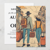 旅行先の結婚式の日付を保存 招待状 (正面/裏面)