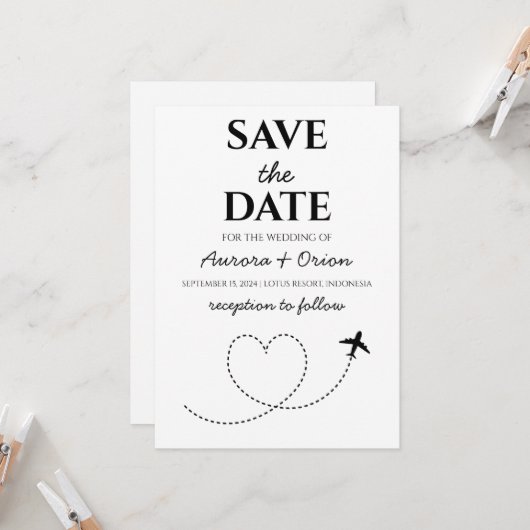 旅行先の結婚式の日付を保存 招待状 (正面/裏面インサイチュ)