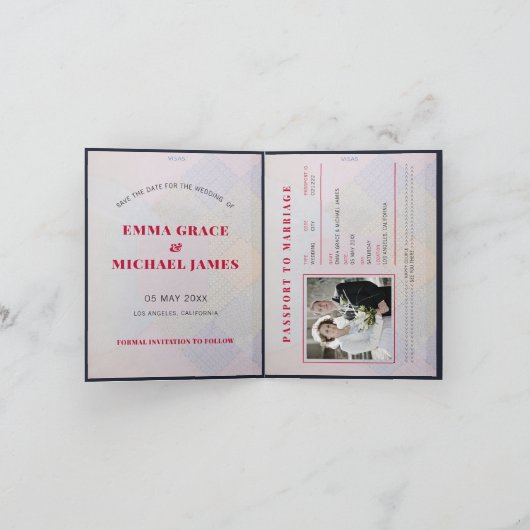 旅行先パスポート結婚式の日付を保存 招待状 (内部)