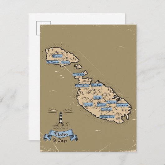 旅行図解入りの、写真付きの地図マルタ インビテーションポストカード (正面/裏面)