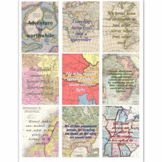 旅行引用文アンティークワールドマップコラージュアート シール (正面)