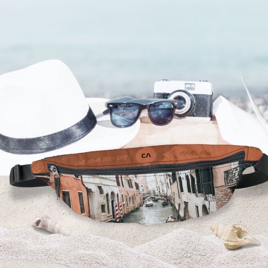 旅行引用文モノグラムあなたの写真Boho Rust ファニーパック